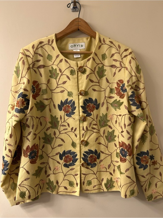 Orvis Jackets & Blazers - Orvis Vintage Embroidered Floral Jacket Yellow Boho Artsy Indie Size 10